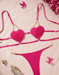 2pcs Elegant Red Heart Lace Lingerie Set - Sexy Strapless Bra with Golden Chain & Thong, Medium Support, No Padding, Adult Novelty Wear, Adult Lingerie|Elegant Lingerie Set|Strapless Bra