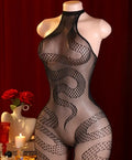 Women'S Sexy Snake Print Backless Bodysuit -Rise Passion Outfit for Intimate Occasions, Parties, Photo Shoots - Breathable Adult Clothing, Boudoir Attire, Elegant Design, Stretchy Fabric, Thong Panties, Fashion Lovers