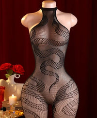 Women'S Sexy Snake Print Backless Bodysuit -Rise Passion Outfit for Intimate Occasions, Parties, Photo Shoots - Breathable Adult Clothing, Boudoir Attire, Elegant Design, Stretchy Fabric, Thong Panties, Fashion Lovers