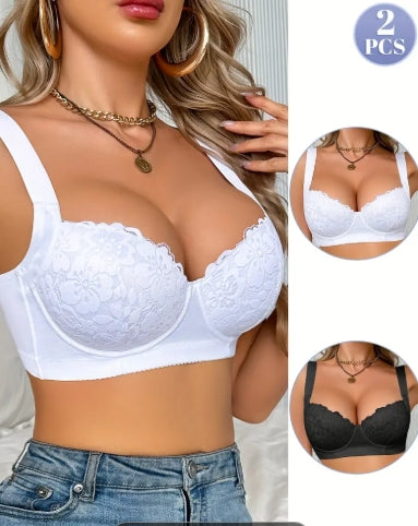 No import chargesLocal warehouse2pcs Adjustable Front Support Steel Bra Cups Lace Women's Underwear - Comfortable And Versatile Top-Rated Bra