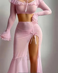 Sexy Pink Lingerie Set with V-Neck, High Slit, Pleated Design, All-Season Wear, Allseason Lingerie|Ruffled Lace Straps|Pleated Design, Lingerie Sets 11 sold Sold by Moonlit Dreaming Language