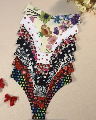 7pcs - Women's Panties with Floral, Star & Heart Prints and Butterfly Patterns Autumn/Winter Vintage Print Sexy Seamless Smooth Breathable Comfortable Underwear