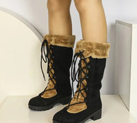 Women'S Cozy Fleece-Lined Winter Boots - Thick Sole, Non-Slip Rubber Outsole, Lace-Up Ankle Boots for Cold Weather, Black & Brown, Low Heel, Round Toe, Winter Footwear