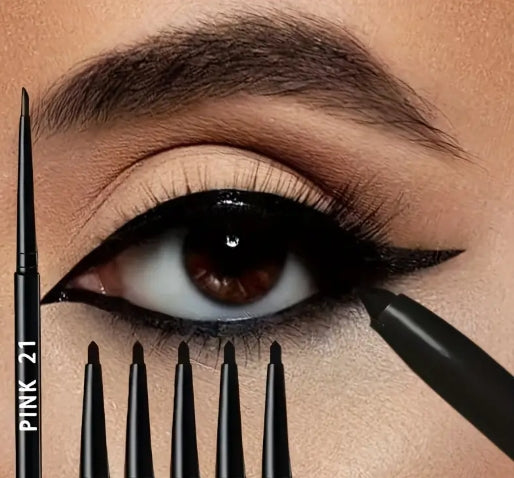 5-Pack Waterproof & Sweat-Proof Black Eyeliner Pencil - Long-Lasting, Smudge-Proof for Bold Eye Makeup, Easy Glide Formula for Perfect Wings