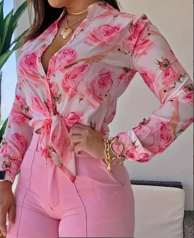 Women's Casual Long Sleeve Shirt - Random Printed Pattern, Soft & Breathable for Daily Wear