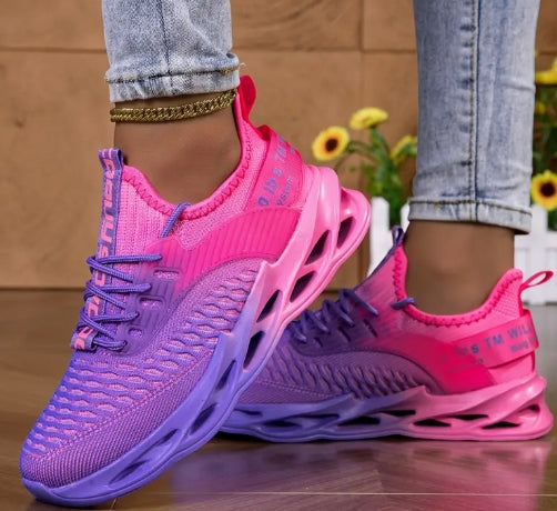 Women'S Gradient Pink to Purple Running Shoes - Breathable Knit Upper, Cushioned EVA Sole - Lightweight Gym, Jogging, Walking Sneakers