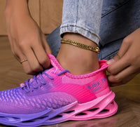 Women'S Gradient Pink to Purple Running Shoes - Breathable Knit Upper, Cushioned EVA Sole - Lightweight Gym, Jogging, Walking Sneakers