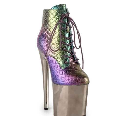 Sexy Exotic Lace Up Women's Stripper Platform Ankle Boots in Multi