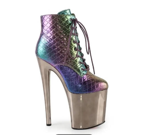 Sexy Exotic Lace Up Women's Stripper Platform Ankle Boots in Multi