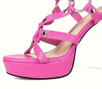Chic Rivet-Studded Platform Sandals for Women - Sexy Open Toe with Ankle Strap,