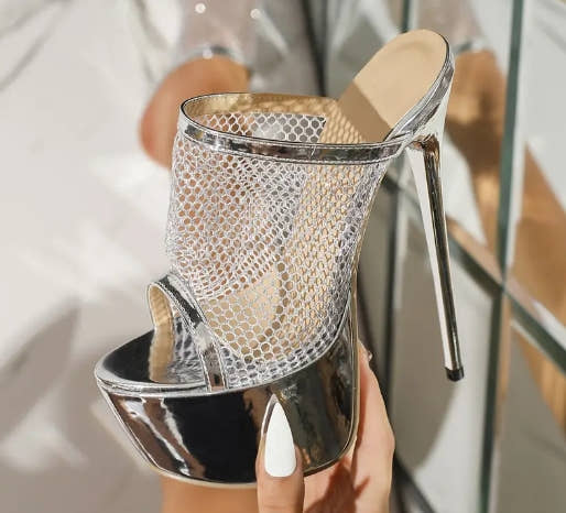 Women's Sexy Lace-Up Fishnet Sandals with 6.69inch Stiletto Heels