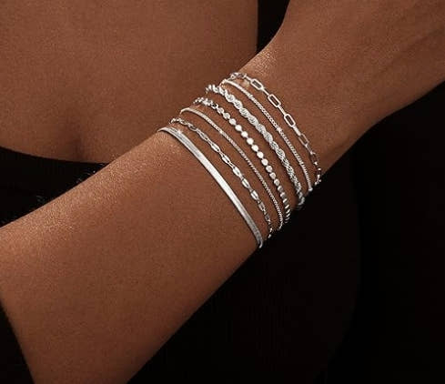 Kyerlyn Silver Bracelets for Women Trendy Waterproof Silver Dainty Bracelet Stack Adjustable Layered Bracelet Set Minimalist Fashion Jewelry