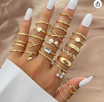 FKM Gold Knuckle Rings Set For Women Vintage Stackable Joint Finger Midi Rings Dainty Cubic Zirconia Crystal Simple Twist Hollow Cute Rings Pack Jewelry Gift