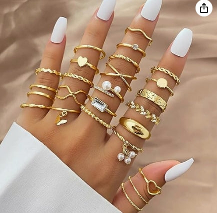 FKM Gold Knuckle Rings Set For Women Vintage Stackable Joint Finger Midi Rings Dainty Cubic Zirconia Crystal Simple Twist Hollow Cute Rings Pack Jewelry Gift