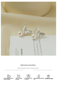 Butterfly Full Diamond Pearl Earrings For Women